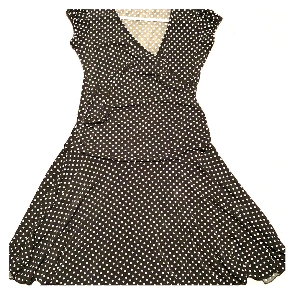 Black with white polka dots ruched dress size s/m